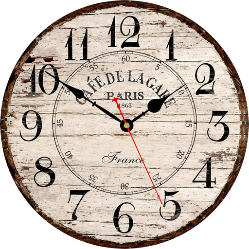 Toudorp Retro Paris Cafe Wall Clock, 14 Inch, French Country Style, Silent Non-Ticking Wooden Quartz Movement, Easy to Read Arabic Numerals, Suitable for Any Room