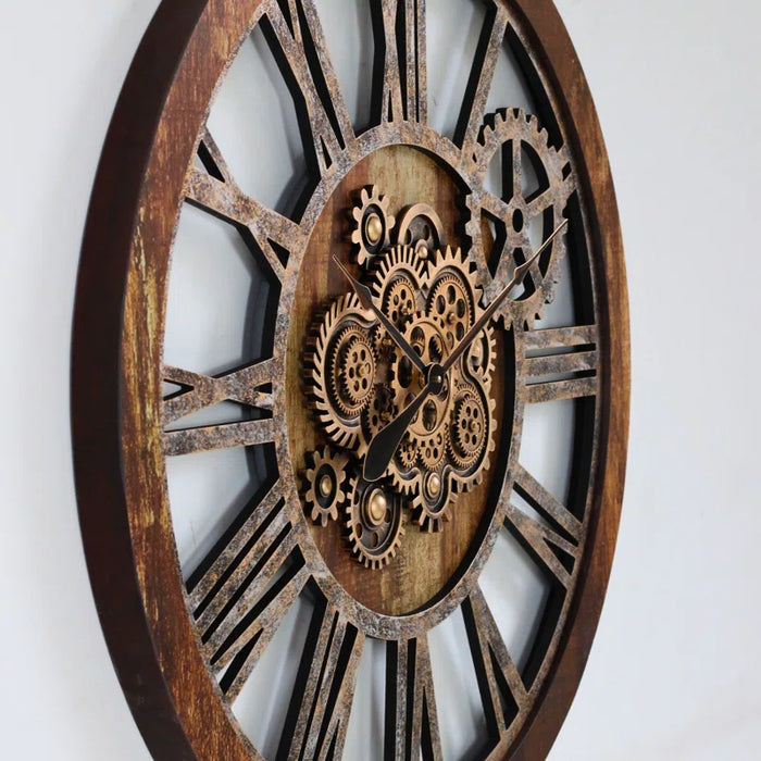 Wall Clock 36'' Oversized for Living Room with Real Moving Gears