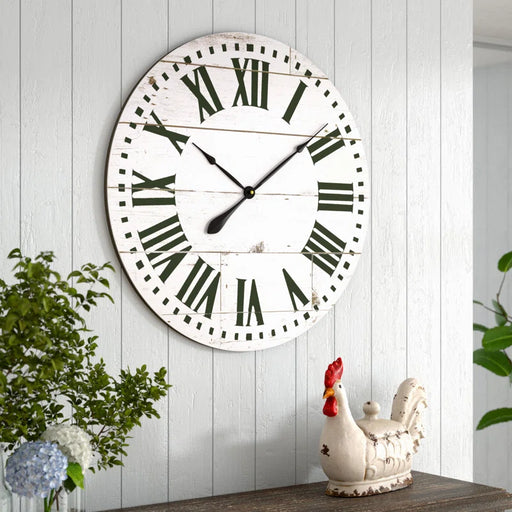 Lisette round French Country Shiplap Farmhouse Wall Clock