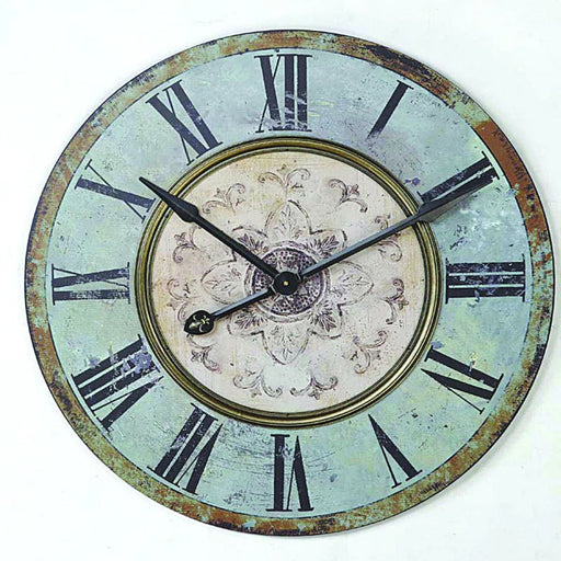 Macadam round Wood Wall Clock with Distressed Finish